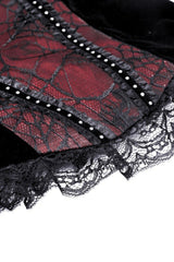Dark Red Cross Shoulder Straps Jacquard Lace-Up Women's Gothic Overbust Corset - Product - 17