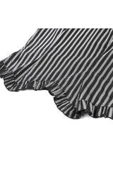 Black/White Vertical Striped Turn-down Collar Ruffled Women's Gothic Blouse with Detachable Tie - Product - 18