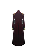 Black/Red Jacquard Gold Faded Buttons Fleece Long Men's Gothic Coat - Product - 7