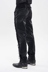 Black Printed Embroidered Spliced Lace-Up Men's Gothic Pants - Product - 5