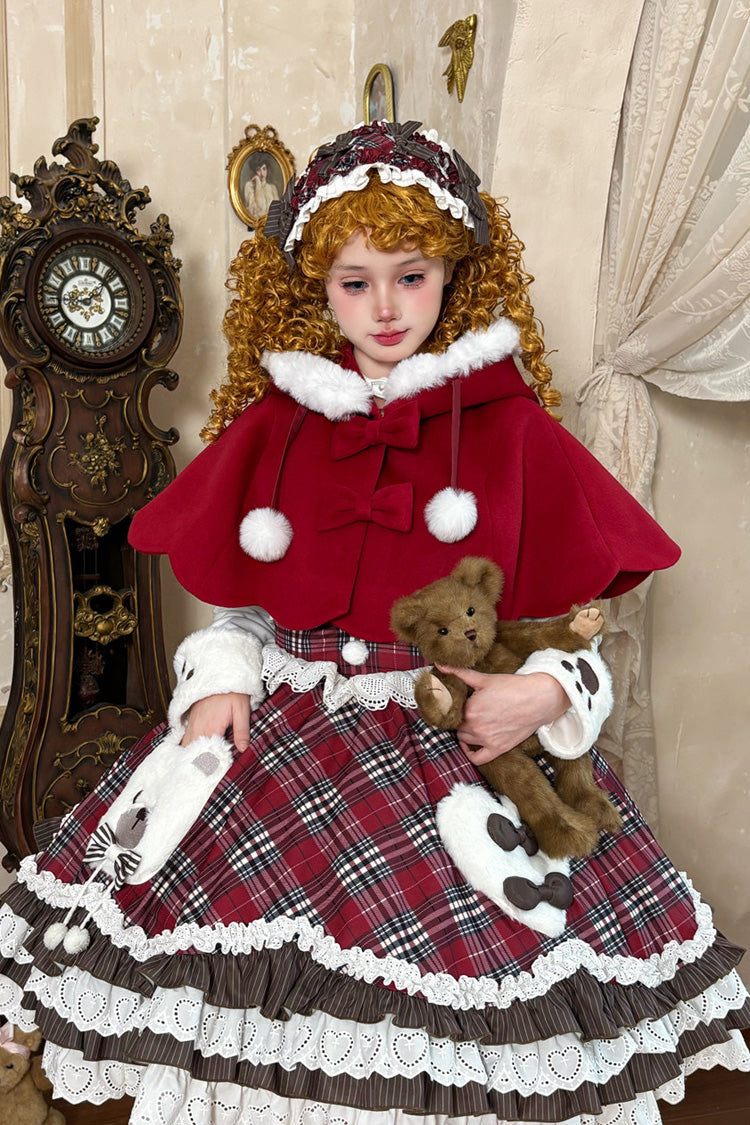 Red Long Sleeves Triple-Layered Printed Ruffled Bow Sweet Lolita Jsk Dress Set - Product - 3