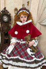Red Long Sleeves Triple-Layered Printed Ruffled Bow Sweet Lolita Jsk Dress Set - Product - 3