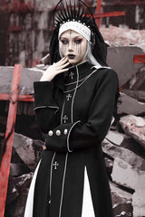 Black [The Trial of a Nun] Cross Print Hollow Cardigan Stitching Gothic Lolita Long Coat - Product - 6