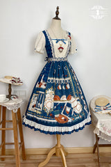 Dark Blue [Tea Party] Short Sleeves Print Ruffle Bowknot Lace Sweet Elegant Lolita Dress - Product - 11