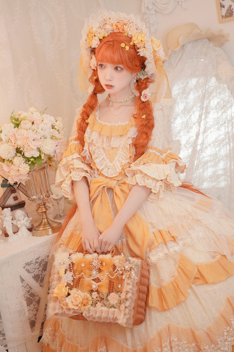 Hand Woven Rattan Flowers Bowknot Sweet Elegant Princess Lolita Tote Bag 2 Colors - Product - 6