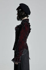 Black/Red Stand Collar Floral Embroidery Lace Women's Gothic Blouse - Product - 2