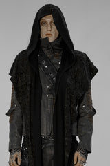 Black Irregular Hooded Ripped Men's Gothic Scarf - Black - 1