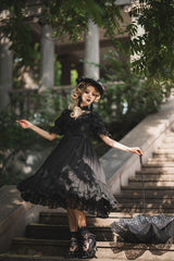 Elegant Vintage Rose Print Multi-Layer Ruffled Sweet Lolita OP Dress - Product - 16