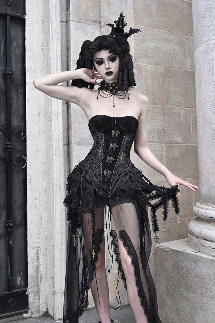 Black [Hell Alice] Hollow Lace-Up Fishbone Gothic Lolita Dress Corset - Product - 12