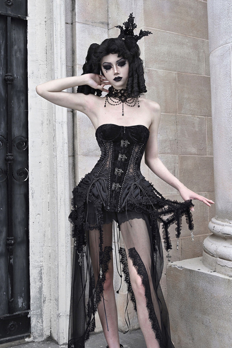 Black [Hell Alice] Hollow Lace-Up Fishbone Gothic Lolita Dress Corset - Product - 12
