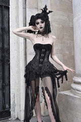 Black [Hell Alice] Hollow Lace-Up Fishbone Gothic Lolita Dress Corset - Product - 12
