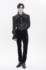 Black Cross Spider Turn-down Collar Long Trumpet Sleeves Printed Lace Men's Gothic Shirt - Product - 8