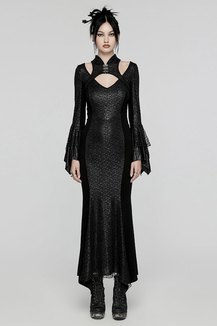 Black Cheongsam Collar Fishtailed Hollow Women's Gothic Dress - Black - 1