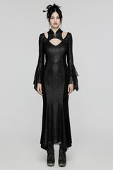 Black Cheongsam Collar Fishtailed Hollow Women's Gothic Dress - Black - 1