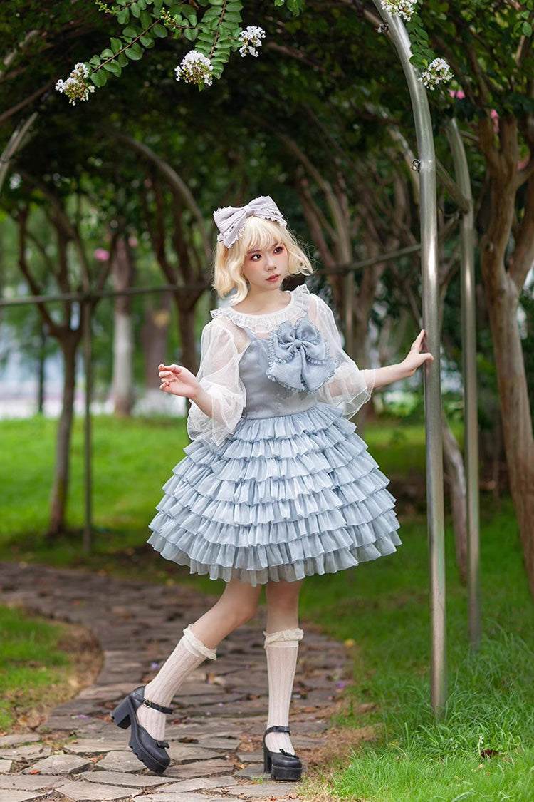 Multi-layer Plaid Print Ruffle Bowknot Sweet Lolita Tiered Dress 3 Colors - Product - 13