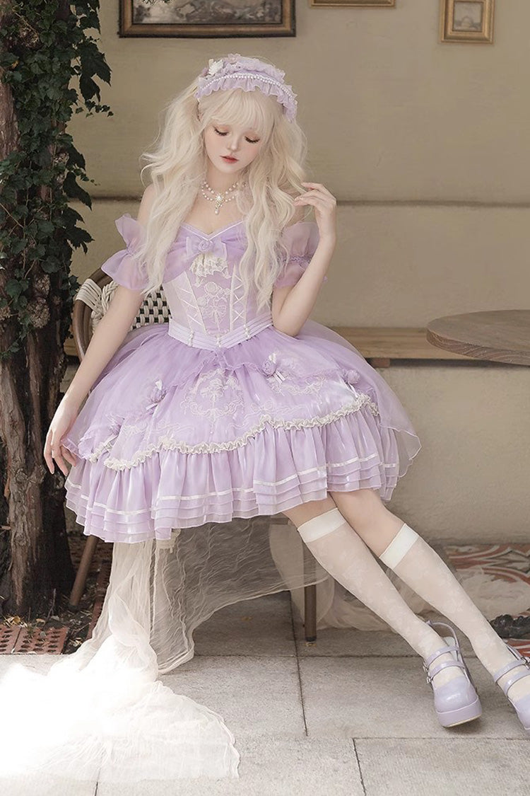 Purple Fantasy Music Box Ruffle Bowknot Lace Ballet Sweet Elegant Lolita Dress - Product - 10