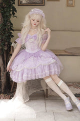 Purple Fantasy Music Box Ruffle Bowknot Lace Ballet Sweet Elegant Lolita Dress - Product - 10
