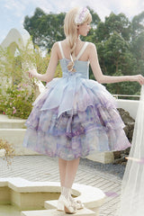 Multi-Color Three-layer Swan Lake Print Oil Painting Ruffle Bowknot Sweet Lolita Jsk Dress - Product - 5