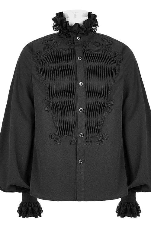 Black Chiffon Hand Embroidered Mens Gothic Blouse - Product - 4