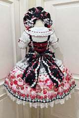 Red/Black [Sweet Berry Bunny Bear] Printed Bow Lace Lace-Up Sweet Lolita Jsk Dress - Product - 2