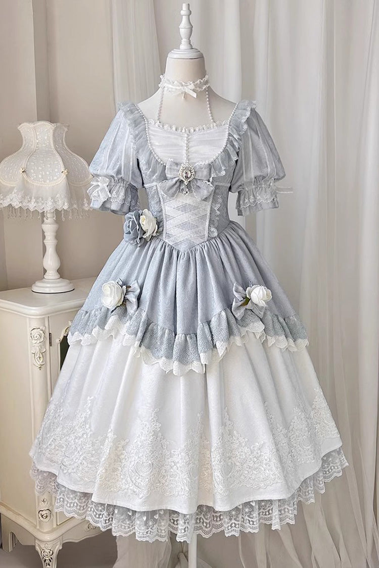 Solid Color Fairytale Dance Embroidery Bowknot Lace Sweet Elegant Princess Lolita Dress - Product - 5