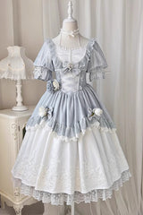 Solid Color Fairytale Dance Embroidery Bowknot Lace Sweet Elegant Princess Lolita Dress - Product - 5