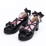 Cross Buckle Princess Bowknot Mid Heel Lolita Shoes - Black - 1