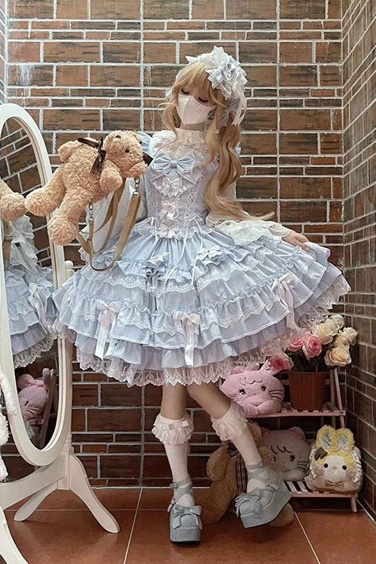 [Love Notebook] Sleeveless Multi-Layered Ruffle Bowknot Lace Sweet Lolita Jsk Dress 5 Colors - Product - 13