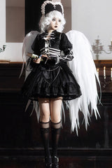 Black Prisoner Illusion Long Sleeves Multi-layer Ruffle Bowknot Gothic Princess Lolita Jsk Dress - Black - 1