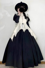 Black/White Nun Style Maid Long Puff Sleeves Slim Gothic Lolita Dress - Product - 8