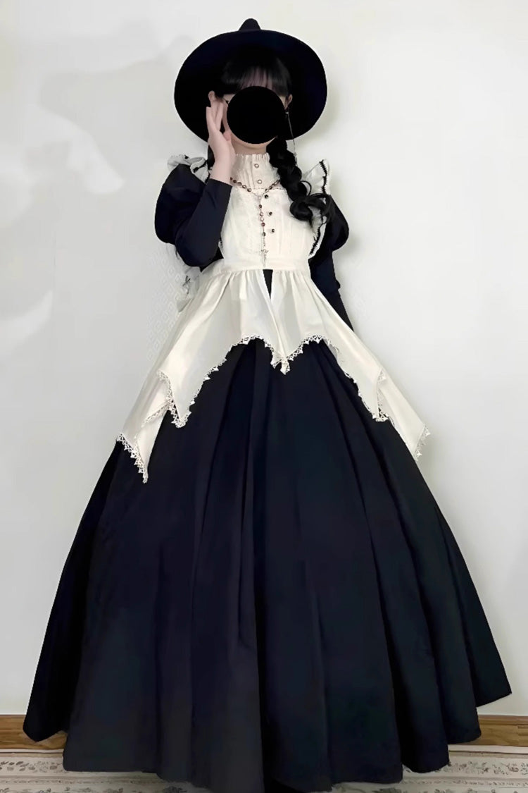 Black/White Nun Style Maid Long Puff Sleeves Slim Gothic Lolita Dress - Product - 8
