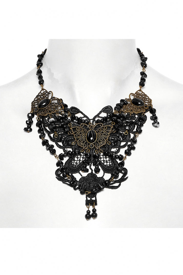 Black Irregular Beaded Butterfly Women's Punk Necklace - Product - 5