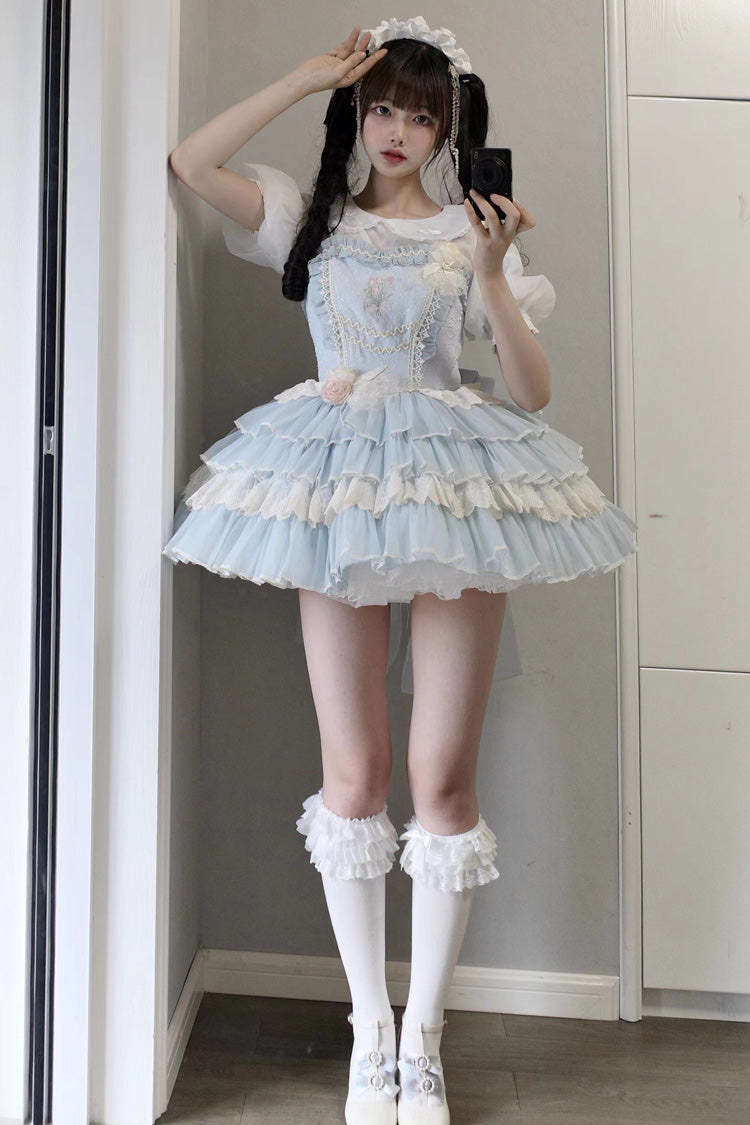 [Good Night, Tulip] Sleeveless Multi-Layered Ruffled Embroidered Lace Sweet Ballet Lolita Jsk Dress 2 Colors - Product - 3