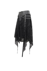Black Irregular Half Hollow Knit Metal Chain Decorated Women's Punk Skirt - Product - 9