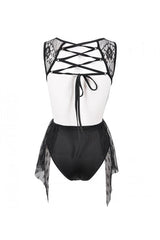 Back Lace Stitching Cross Strap Lace Up Gothic One Piece Swimsuit - Product - 14