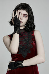 Black Jacquard Lace Women's Gothic Gloves - Product - 2