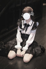 Black Plaid Print Classic College Style Elegant Lolita Strap Short Dress - Product - 5