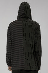 Black Punk Personality Left-Right Asymmetrical Knitted Stitching Casual Hooded Men's T-Shirt - Product - 3