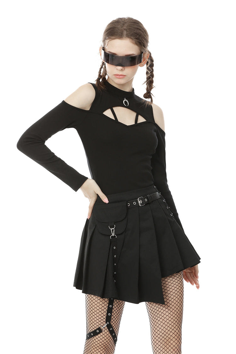 ブラック レースアップ 変形 裾幅 プリーツ レディース パンク スカート 付き Side バッグ 商品画像