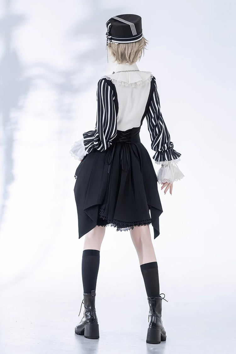 Black Wonderful Trick Stripe Print Lace Ouji Fashion Elegant Lolita Shorts - Product - 10