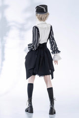 Black Wonderful Trick Stripe Print Lace Ouji Fashion Elegant Lolita Shorts - Product - 10