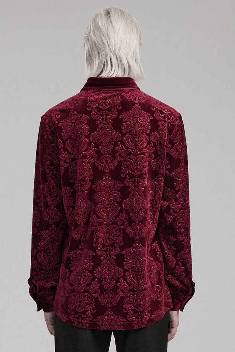 Men's Long Sleeves Embossed Velvet Print Gothic Gorgeous Blouse 2 Colors - Product - 12