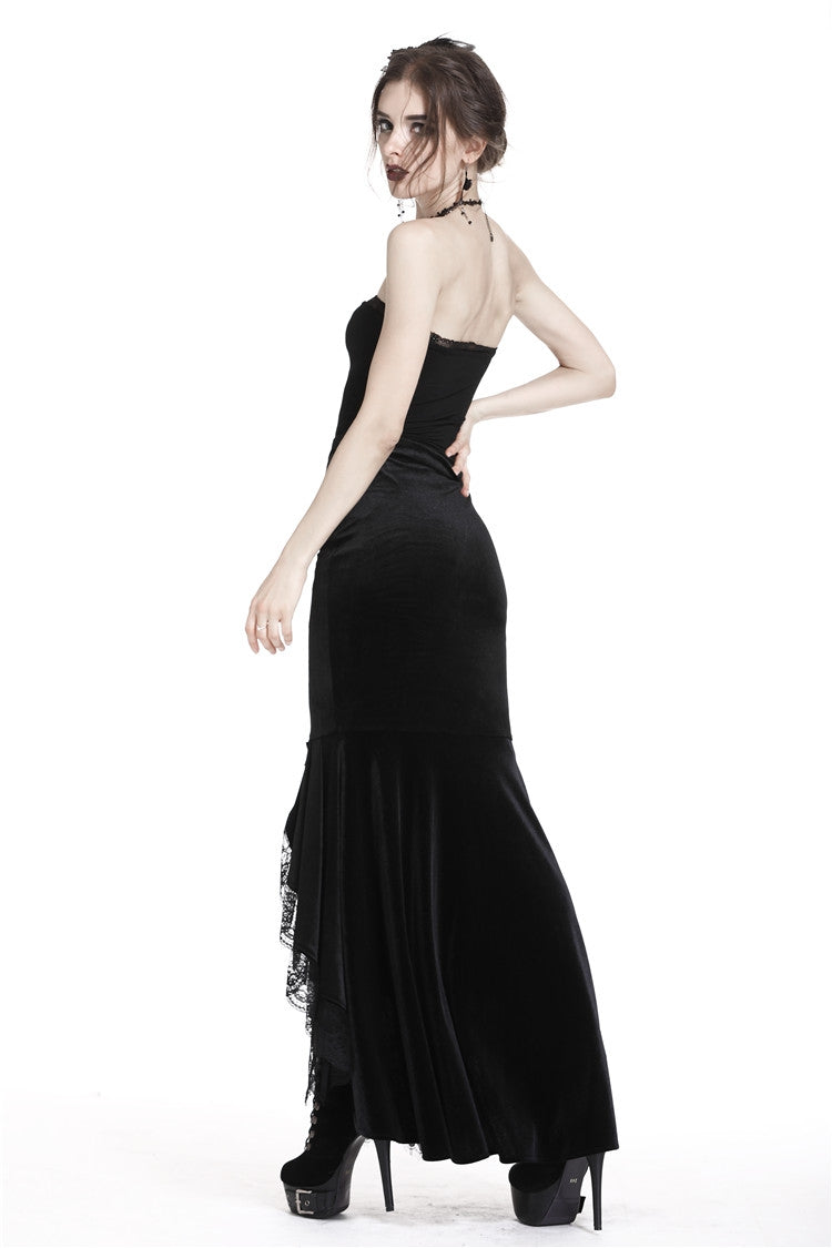 Black Velour Lace Spliced Women's Gothic Mermaid Maxi Skirt - Product - 4