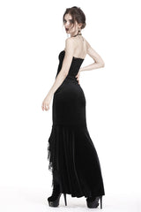 Black Velour Lace Spliced Women's Gothic Mermaid Maxi Skirt - Product - 4