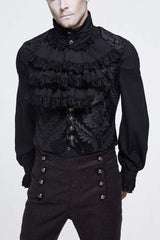 Black Metal Mushroom Button Waist Loop Jacquard Short Men's Gothic Waistcoat - Black - 1