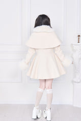Apricot Plush Collar Long Sleeves Bowknot Japanese Sweet Lolita Coat - Product - 9