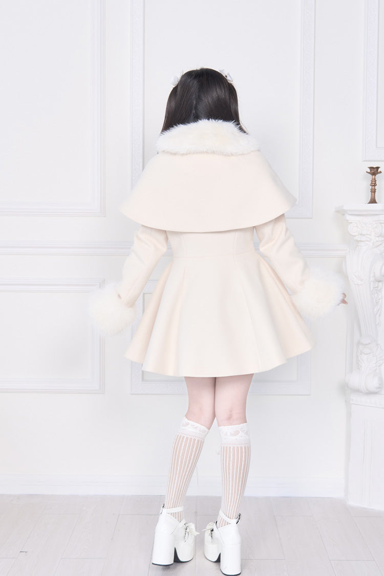 Apricot Plush Collar Long Sleeves Bowknot Japanese Sweet Lolita Coat - Product - 9