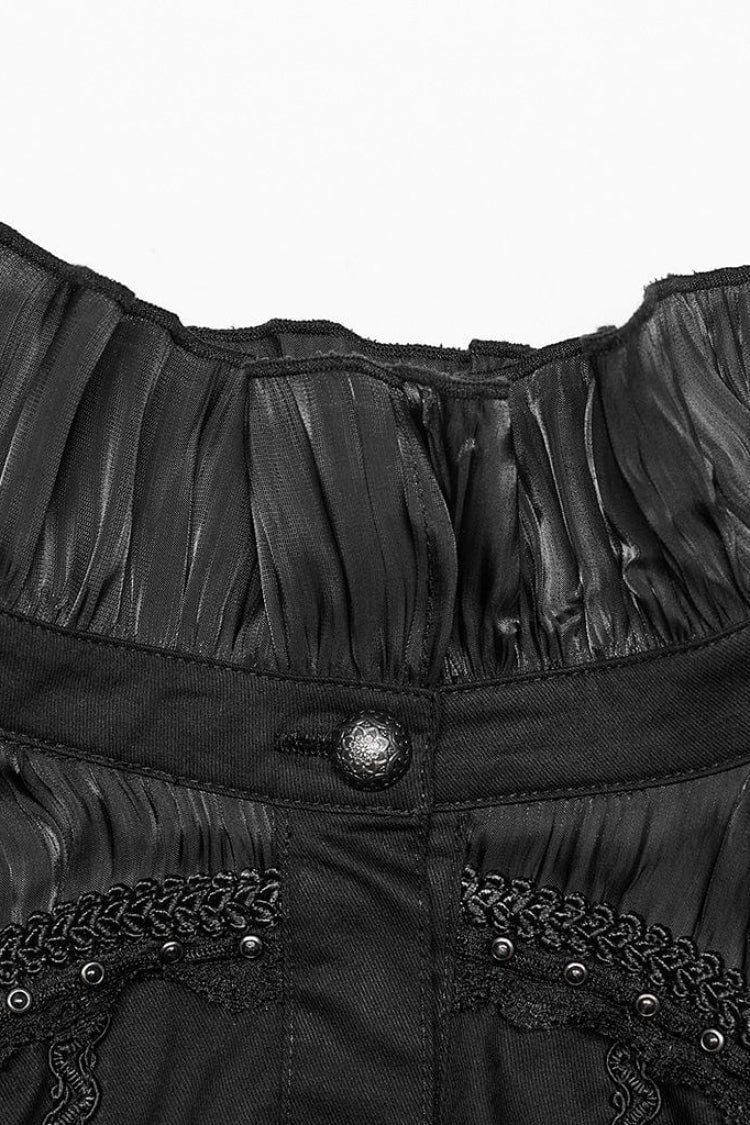 Black Stand Collar Ruched Stitching Lace Mens Gothic Blouse with Scarf - Product - 7