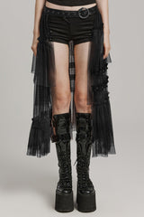 Ruffle Mesh Buckle Women's Steampunk Long Overskirt 3 Colors - Black - 1