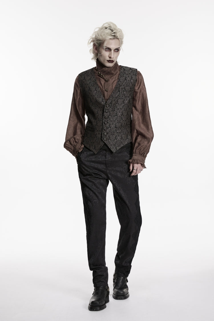 Black V Collar Jacquard Slim Men's Gothic Retro Vest - Product - 9